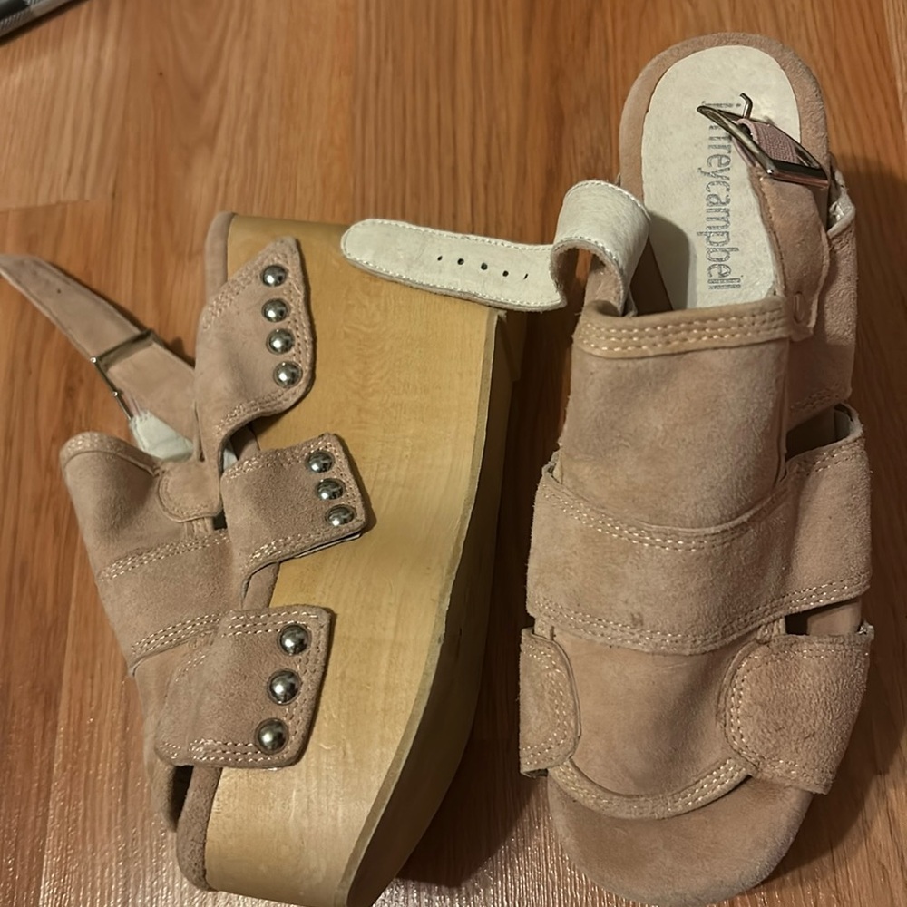 Jeffrey Campbell Kanali Womens Size 5 M Pink Suede Wedge Slingback Sandals.